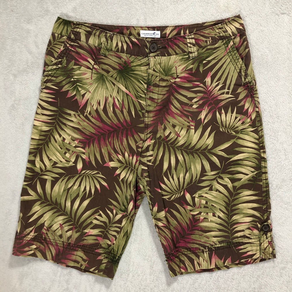 Caribbean Joe Palm Print Shorts Casual Tropical Button Size‎ 14